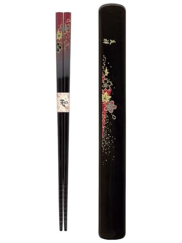 JapanBargain, Japanese Travel Chopsticks with Case, Red Yuzen Design, Reusable Bamboo Chopsticks, Portable Utensil Set, Dishwasher Safe, Set of 1, Made in Japan - color: Red-Yuzen