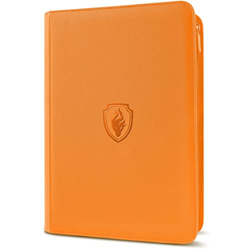 Premium Zip Card Binder, Fabmaker 9 Pocket Trading Card Binder PU Cover - color: Orange, size: 9 Pocket - 13.9" x 10.5"