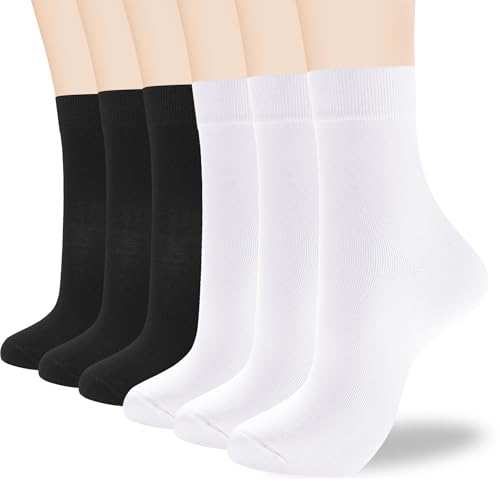 ATBITER Women Thin Cotton Crew Socks,Ankle Bootie Casual Dress Socks 6Pairs - color: 6 Pairs 3white+3black, size: 5-9