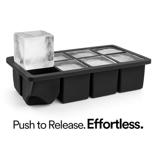 Ice Cube Molds, 2 Pack Silicone Trays for 8 Large Square Cubes - color: Black_2