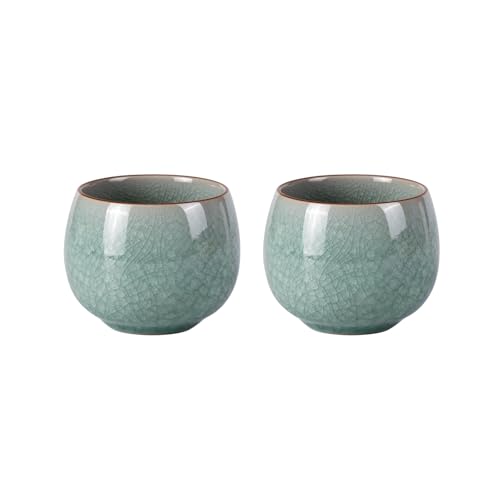 KAMMAK Japanese Tea Cups, 5 Oz Small Handmade Ceramic Teacups, Set of 2 - style: Ice Crackle Glaze-Egg