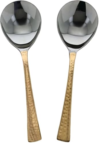 Copper Serving Spoon with Hammer Handle, Table Spoon for Kitchen, Dinnerware, Serve ware (set of 2)