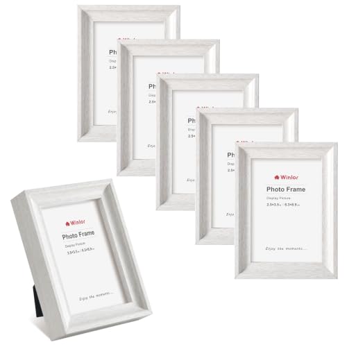 2.5x3.5 Mini Picture Frames Set of 6, Small Polaroid Photo Frame with HD Glass, FSC Certified Eco MDF Wood, Tabletop Desk & Wall Display for Instax Film, Baby Nursery Decor, Wallet Size, White - color: Glass-White
