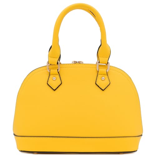 FashionPuzzle Zip-Around Saffiano Classic Dome Satchel - color: Yellow