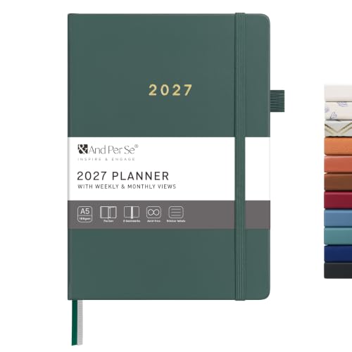 &And Per Se 2027 Planner, 12-Month Monthly & Weekly, 2027 Calendar Planner with 100gsm Paper, A5 Hardcover Faux Leather, 5.7" x 8" (Green) - color: Green, size: 5.7" x 8"(Jan 2027-Dec 2027)