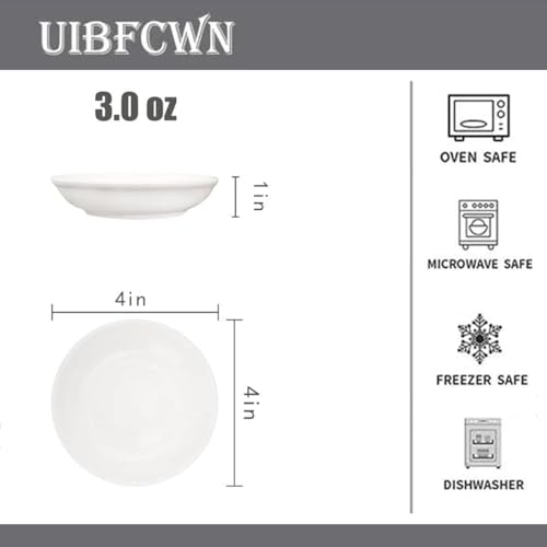 UIBFCWN 3 Oz Ceramic Dipping Bowls, Soy Sauce Dishes Set of 4, Dipping Sauce Cups/Bowls/Dishes for Kitchen, Mini Appetizer Plates for Condiment Sushi Ketchup BBQ Party, 4 Inch - size: 3 oz/4 in Round-4 Pack