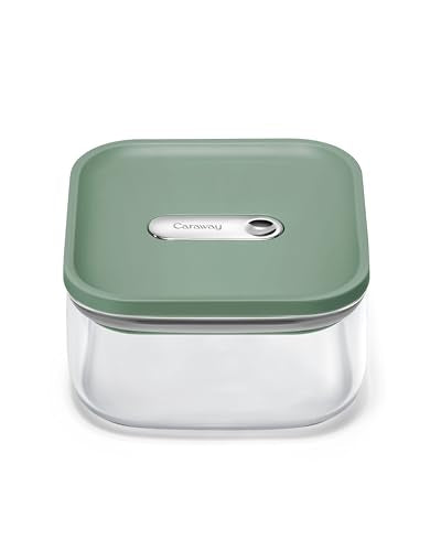 Caraway 1 qt Glass Airtight Food Storage Container with Lid - color: Sage, size: 1qt Container