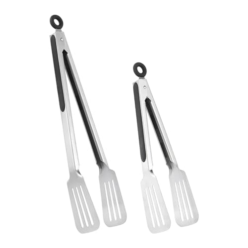 Tongs for Cooking, Set of 2 Metal Spatula Tongs for Grilling, Black - color: Black