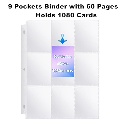 9-Pocket Trading Card Binder with 60 Removable Double-Sided Sleeves - Holds 1080 Cards, Premium Zippered Album for MTG, TCG, Sports Cards, Game Cards, Gifts for Boys and Girls (Black) - color: Black