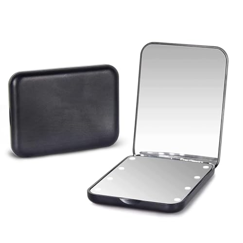 Kintion Pocket Mirror, 1X/3X Magnification LED Compact Mirror (Black) - color: Black