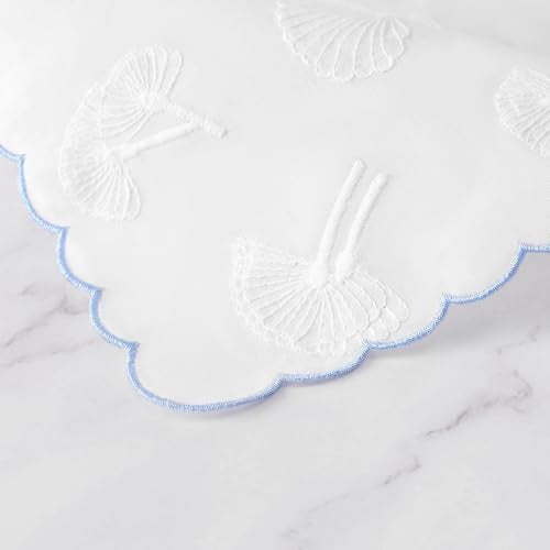DoreenBeads Women's Cotton Handkerchiefs Scallop Embroidered Ladies Hankies - color: White-blue Hems