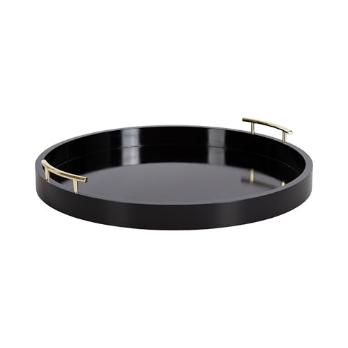 Kate And Laurel Lipton Modern Round Ottoman Tray; 22 Inch Diameter; Black and Gold; Decorative Circle Coffee Table Tray for Living Room Decor or Large Serving Tray - color: Black, size: 21.7"