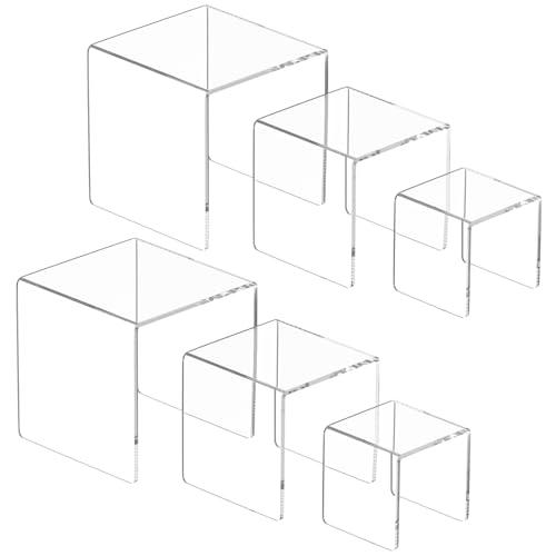 NIUBEE Acrylic Risers Display Stand 2 Set, Clear Display Risers Shelf,5x6x7 - size: (5,6,7)" x 2Set