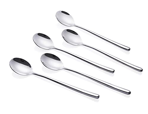 Korean Spoon,Stainless Steel Long Handle Soup Spoons,Long Tablespoon,Coffee Spoon,Silver,Pack of 5 (8.7x1.6 inches) - size: 8.7x1.6 inches