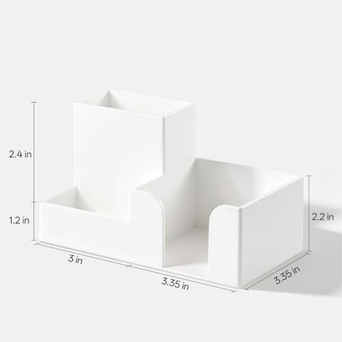 HBlife Acrylic Pen Holder for Desk, 3-Compartment Small Desk Organizer, White Office Supplies Desk Accessories with Sticky Notes Holder Stores Post It Notes 3X3 for Office, Home and School - color: White, size: 6.35”x 3.35” x 3.6”