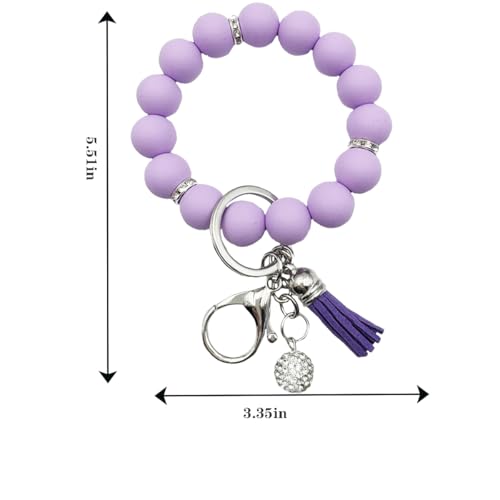 Unpafcxddyig Silicone Bead Keychain Bracelet Wristlet Key Ring - color: Purple