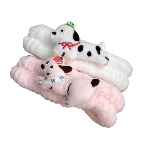 PERFECTSIGHT Kawaii Headband for Spa, Makeup, Washing Face, Party - 2 Pack Cute Hair Band for Shower Beauty Skincare, Soft Facial Headbands for Girls and Women (White+Pink Puppy) - color: White+Pink Puppy
