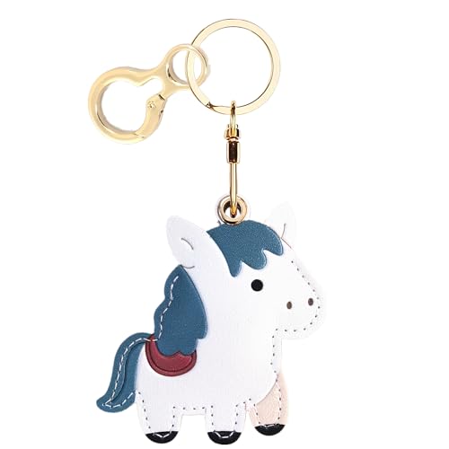 Leather Keychain holder Protective Case Compatible with Apple AirTag - color: White Horse