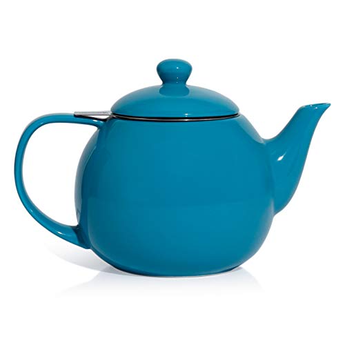 Sweese Teapot, Porcelain Tea Pot with Stainless Steel Infuser, Blooming & Loose Leaf Teapot - 27ounce, Steel Blue - color: Steel blue, size: 27oz (with infuser)