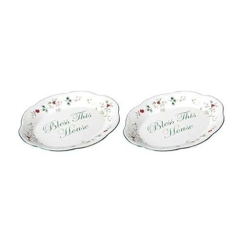 Pfaltzgraff Winterberry Bless This House Plate - 11-Inch (Pack of 2) - size: 10.5 x 8.5 inch (Single) (Pack of 2), style: Serving Platter