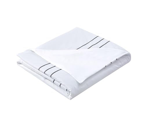 Karen 2 Pieces White Duvet Cover Set Without Filling Grey Stripe Trim 100% Egyptian Cotton 300 Thread Count Soft Sateen Hotel Collection Zipper Closure Corner Ties (White Grey, Twin)… - color: White Grey, size: Twin