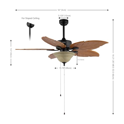 JONATHAN Y Poinciana 52" Coastal 3-Light Palm Leaf Ceiling Fan, Brown - color: Light Brown