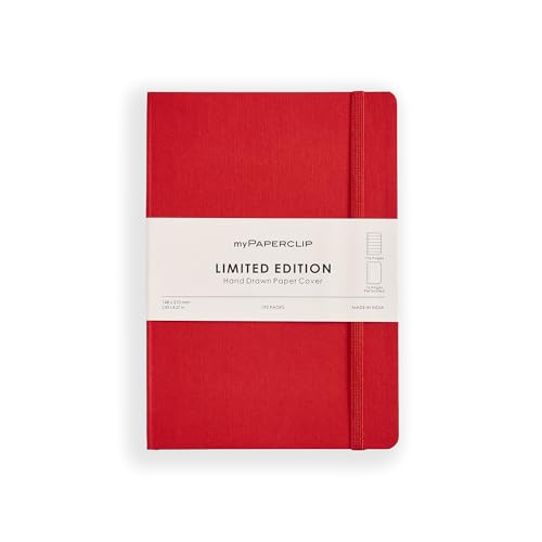 myPAPERCLIP Limited Edition A5 Ruled Notebook | 192 Pages, 100 GSM, Soft Cover, A5 (5.83 × 8.27 in) | Flat Lay | Bookmark & Elastic Closure | Ruby - color: Ruby, style: Ruled