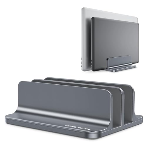 OMOTON Dual Vertical Desk Laptop Stand Holder, Fits MacBook Air/Pro, Grey - color: Grey
