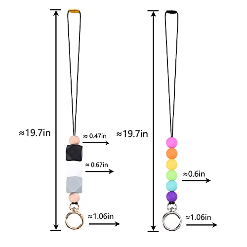 2PCS Teacher Lanyards for ID Badges and Keys, Cute Silicone Beaded Lanyard - color: Gold Silver-001