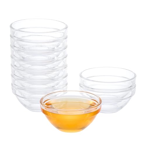 PARBEE 3" Clear Glass Pinch Bowls, 10 Pack 2.5oz Small Prep Dishes Stackable Ingredient Bowls for Spices Dipping Sauces Ice Cream Toppings, Dishwasher Microwave and Freezer Safe - style: Smooth Glass