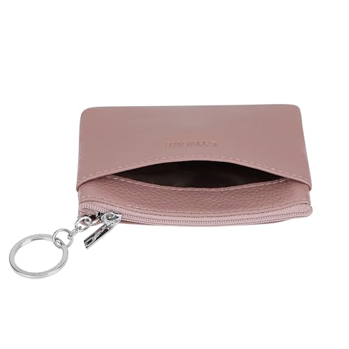 Women Genuine Leather Coin Purse Keychain Change Purse - color: Dark Pink