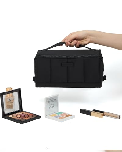 NISHEL Travel Makeup Bag for women, Organizer Pouch Cosmetic Case - color: Black