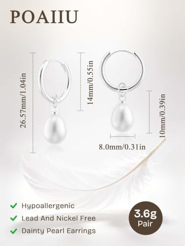 Pearl Earrings for Women,14K Gold/Silver Plated Dangle Drop Earrings - color: silver