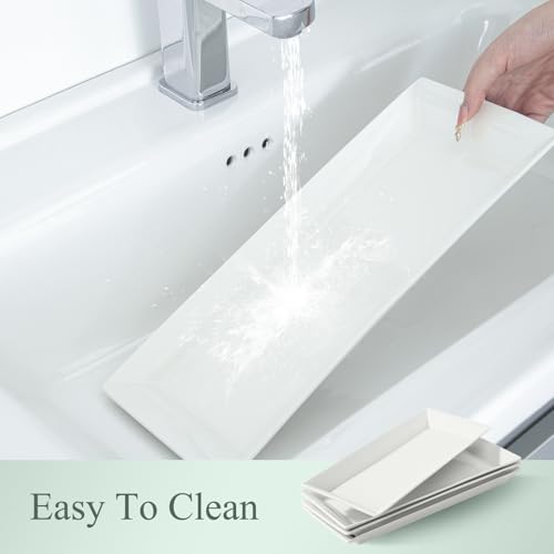 14" Rectangular Platters Set of 4, White Ceramic Platters, Large Serving Plates for Party, Entertaining, Wedding, Rectangle Serving Dishes for Steak, Sushi, Appetizer, Oven Dishwasher Safe - color: White 2