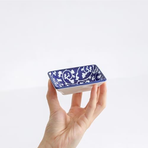 Selamica 3.75 Inch Ceramic Soy Sauce Dish, Set of 6, Vintage Blue - color: Vintage Blue, style: Rectangular