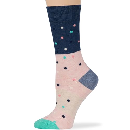 7BIGSTARS Women Cotton Crew Socks, Patterned 4 Pack, M 5-9 - L 8-12 - color: 04 - Light Navy, Blue, Pink (A56), size: 5-9