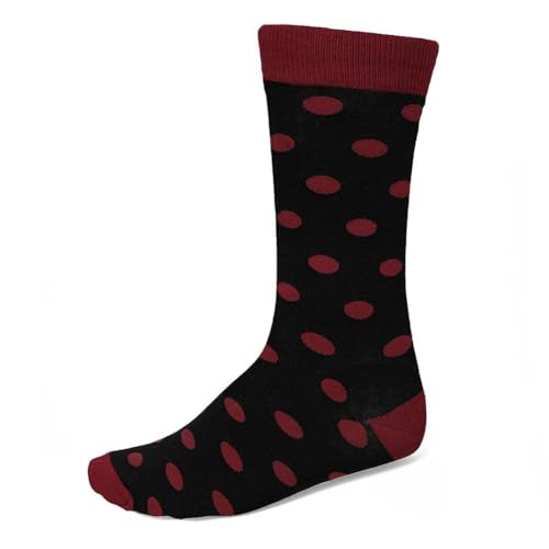 tiemart Men's Socks, Fits Men's Shoe Sizes 8-12 - color: Burgundy and Black Polka Dot