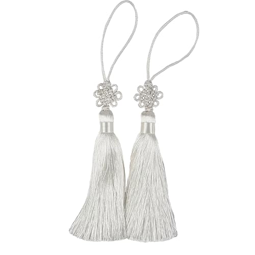 Mini Korean Silk Knot Norigae Set - 2 Pack Arirang Inspired Tassel Bag Charms in 13 Colors - Traditional Hanbok Accessories (White) - color: White