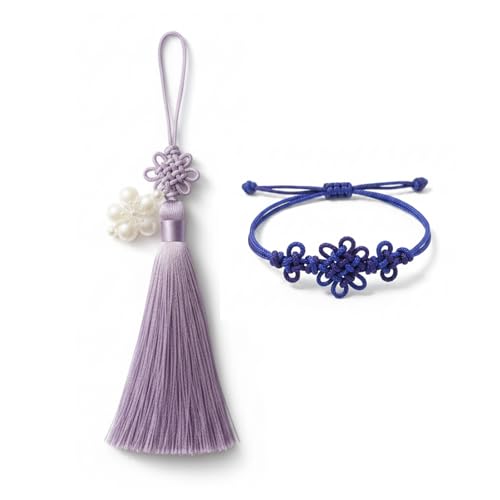 Korean Norigae & Maedeup Bracelet Gift Set, Handmade Traditional Korean Knot Accessory, Korean Cultural Gift for Women - color: Purple