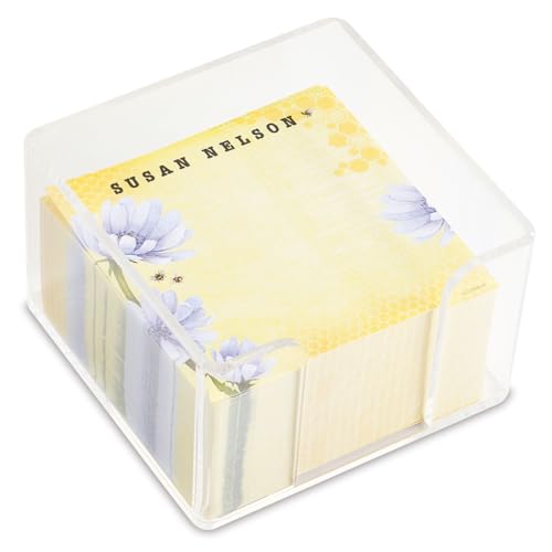 Current Personalized Bee Note Sheets in Cube - 400-Sheets, 3.38x 3.38, Acrylic Case, Memo Sheets, Shopping List, to-Do Notes, Office Organizer - color: Bee