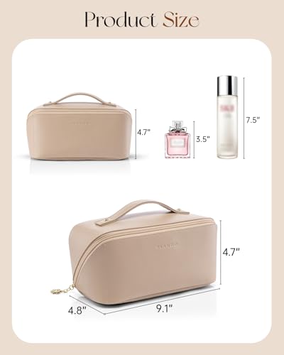 VLANDO Travel Makeup Bag with 180°Opening, Women Toiletry Case,Toffee - color: 01.Toffee
