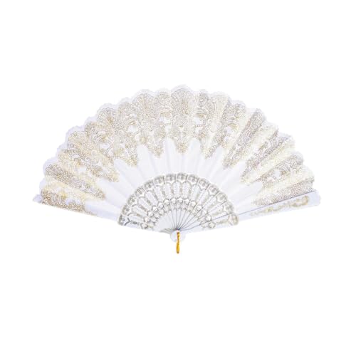 QIRMIZI 10 Pack Folding Handheld Fans,Silk Spanish Fan, Perfect for Weddings, Parties, and Dancing,White - color: White, size: 10 PACK