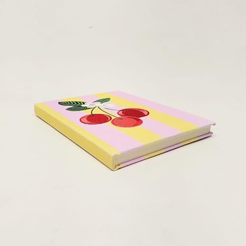 Lady Jayne Embroidered Canvas Hardcover Journal with 192 Lined Pages, 6” x 8.5” – Fruit and Fleur Cherries (83500) - color: Cherries
