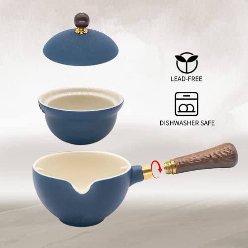 LURRIER Porcelain Chinese Gongfu Tea Set,Portable Teapot Set with 360 Rotation Tea maker and Infuser,Portable All in One Gift Bag for Travel,Home,Gifting,Outdoor and Office(Blue) - color: Blue