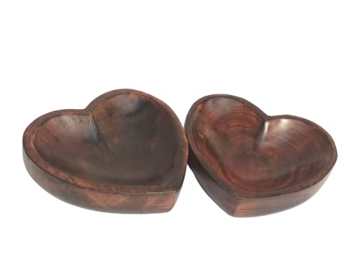 Heart Shaped Mango Wooden Salad Bowl Set, Fruit Bowl Set, Candy Cookies Bowl Set, Decorative Bowl Set, Home Décor, (5.5"x5.5"x2") Set of 2 - style: Dark Brown Heart