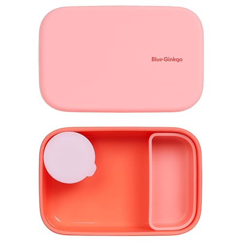 BLUE GINKGO Bento-Style Silicone Lunch Box Set, Coral, Made in Korea - color: Coral