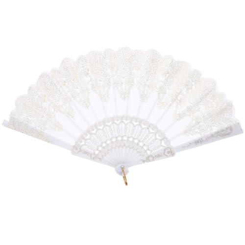 Chinese Style Folding Fan For Weddings And Festivals Foldable Fan Portable Decoration Festival Performance Stage Props Decoration(white) - color: White