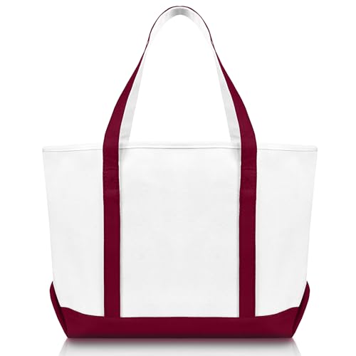 DALIX 23" Premium 24 oz. Cotton Canvas Shopping Tote Bag - color: Crimson