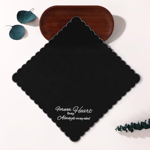 GREATEE Black Embroidered Funeral Handkerchiefs for Women Soft Cotton 11" - color: Forever in My Heart