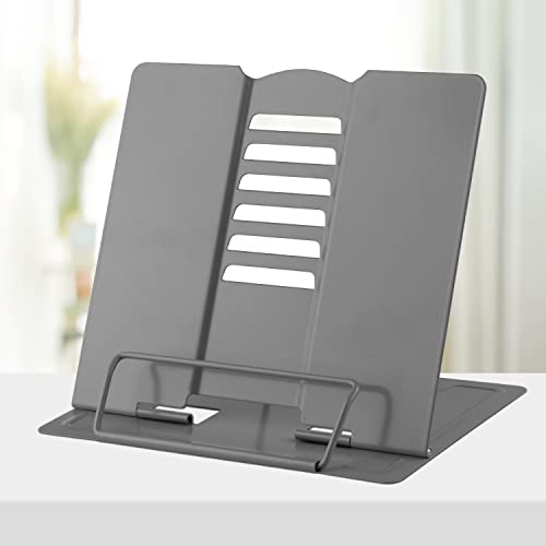 Honagu Metal Desk Book Holder, Hands Free Adjustable Cookbook & Document Holder, Portable Bookstand for Music Books, Textbooks, Recipes, Tablets & iPads (Grey) - color: Grey